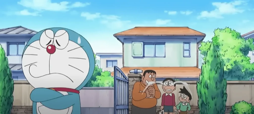Download Doraemon X APK 1.3c Latest Android Version 2026 9 Nobita is crying as Doraemon refuses to help him, also Gian and Suneo are making fun of him