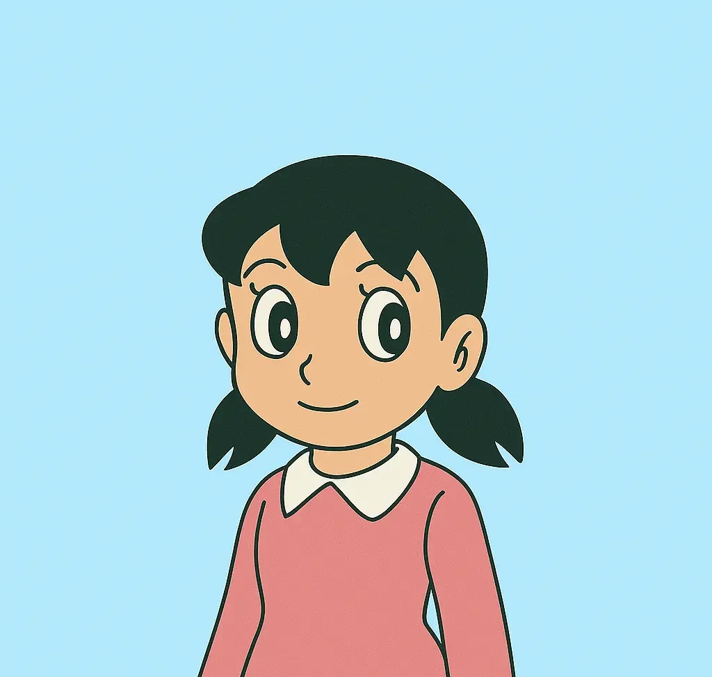 Download Doraemon X APK 1.3c Latest Android Version 2026 5 Shizuka character from Doraemon X APK with pink classic outfit on a blue background